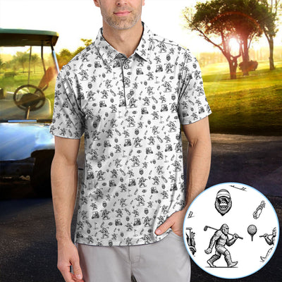 Squatch Bigfoot Pattern Golf Shirt, Funny Bigfoot Golf Polos, Golf Gift For Men