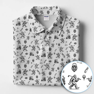 Squatch Bigfoot Pattern Golf Shirt, Funny Bigfoot Golf Polos, Golf Gift For Men