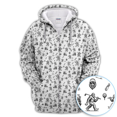 Squatch Bigfoot Pattern Golf Shirt, Funny Bigfoot Golf Polos, Golf Gift For Men