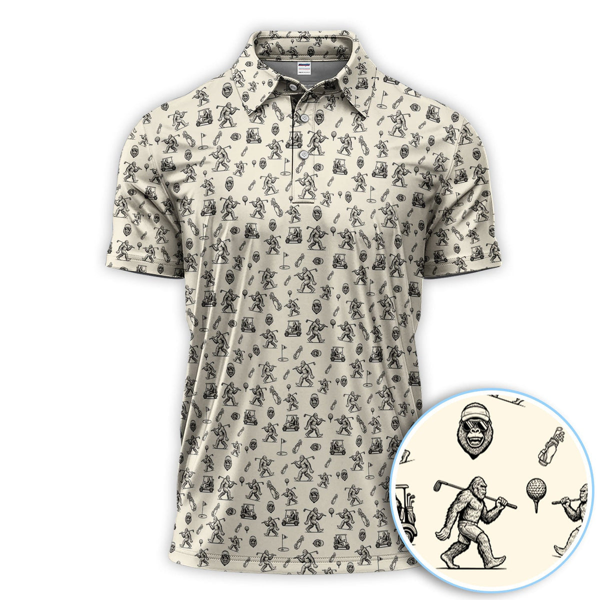 Squatch Bigfoot Pattern Golf Shirt, Funny Bigfoot Golf Polos, Golf Gift For Men