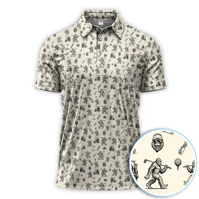 Squatch Bigfoot Pattern Golf Shirt, Funny Bigfoot Golf Polos, Golf Gift For Men