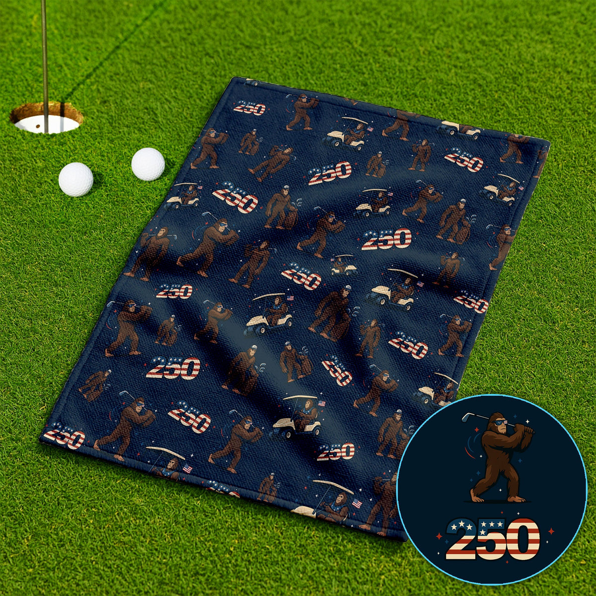Crazy Bigfoot Golf Towel For Golfer, Patriotic 250th Anniversary Pattern Golf Towles, Funny Golf Gift For Men