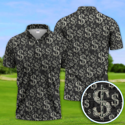 Crazy Dollar Money Golf Polos, Luxury Cash Pattern Golf Shirt, Funny Golf Shirt For Men