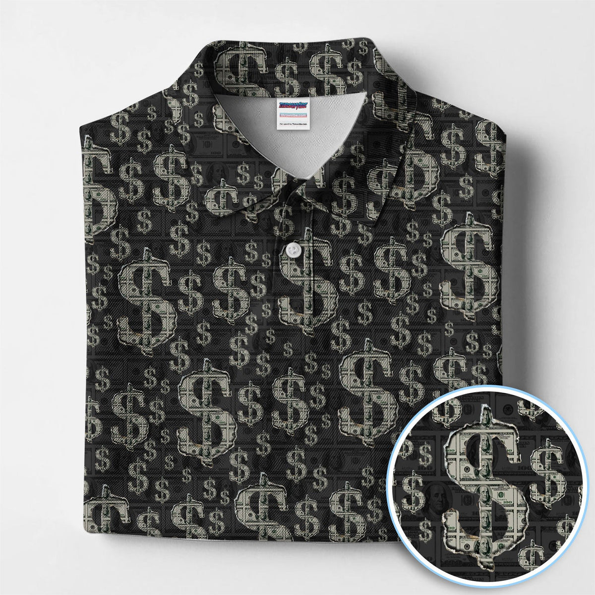 Crazy Dollar Money Golf Polos, Luxury Cash Pattern Golf Shirt, Funny Golf Shirt For Men