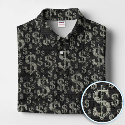 Crazy Dollar Money Golf Polos, Luxury Cash Pattern Golf Shirt, Funny Golf Shirt For Men