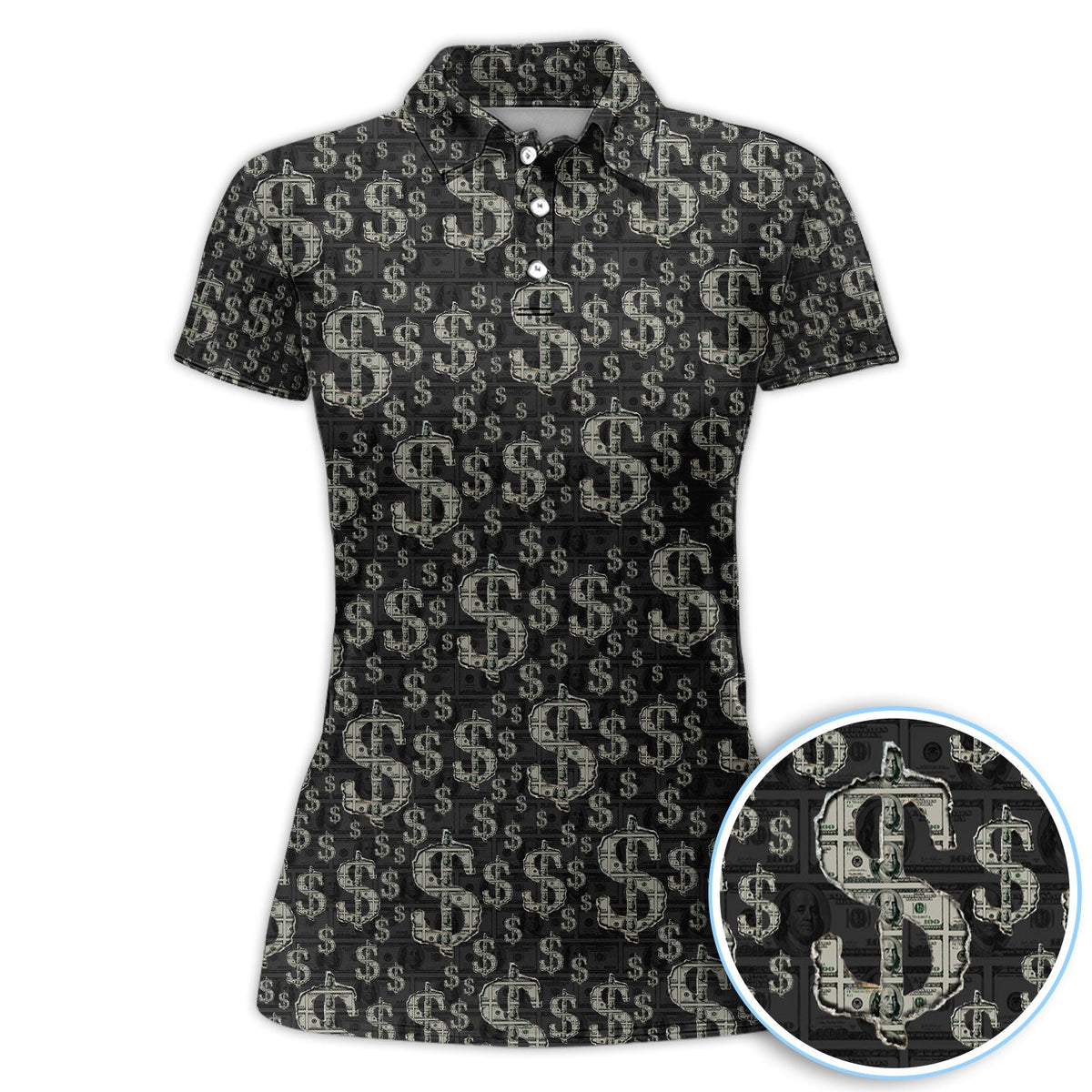 Crazy Dollar Money Golf Polos, Luxury Cash Pattern Golf Shirt, Funny Golf Shirt For Men