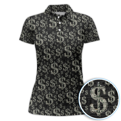 Crazy Dollar Money Golf Polos, Luxury Cash Pattern Golf Shirt, Funny Golf Shirt For Men
