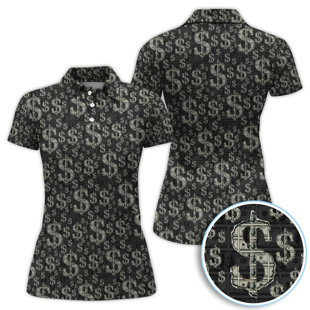 Crazy Dollar Money Golf Polos, Luxury Cash Pattern Golf Shirt, Funny Golf Shirt For Men