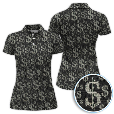 Crazy Dollar Money Golf Polos, Luxury Cash Pattern Golf Shirt, Funny Golf Shirt For Men