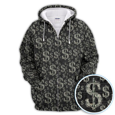 Crazy Dollar Money Golf Polos, Luxury Cash Pattern Golf Shirt, Funny Golf Shirt For Men