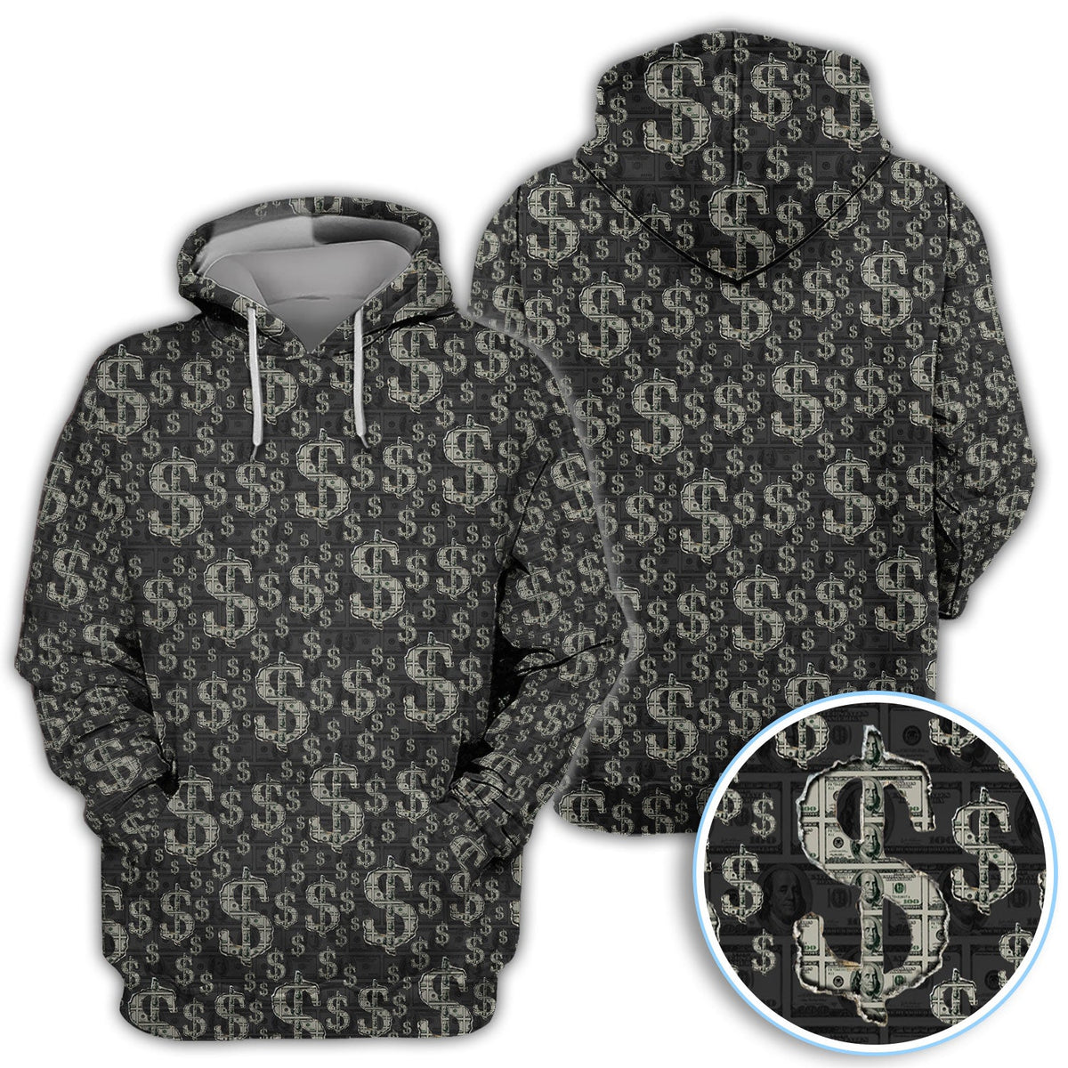 Crazy Dollar Money Golf Polos, Luxury Cash Pattern Golf Shirt, Funny Golf Shirt For Men