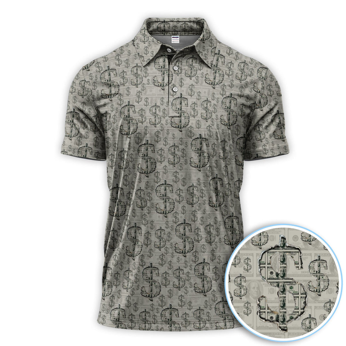 Crazy Dollar Money Golf Polos, Luxury Cash Pattern Golf Shirt, Funny Golf Shirt For Men