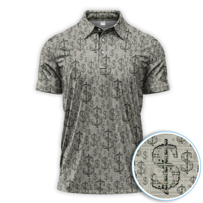 Crazy Dollar Money Golf Polos, Luxury Cash Pattern Golf Shirt, Funny Golf Shirt For Men