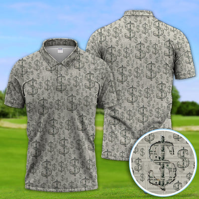 Crazy Dollar Money Golf Polos, Luxury Cash Pattern Golf Shirt, Funny Golf Shirt For Men