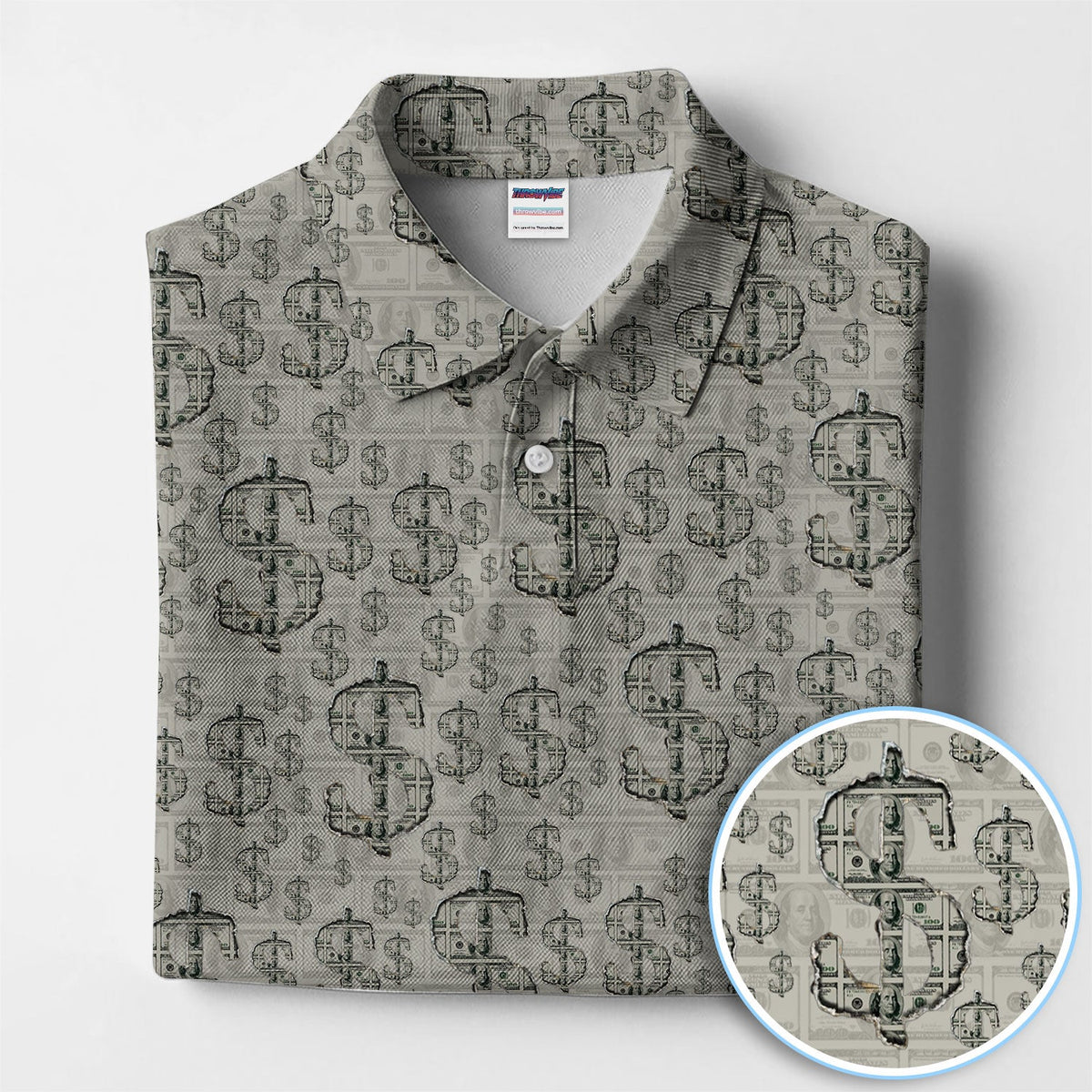 Crazy Dollar Money Golf Polos, Luxury Cash Pattern Golf Shirt, Funny Golf Shirt For Men