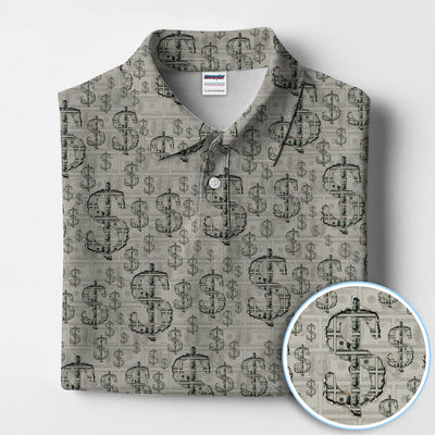 Crazy Dollar Money Golf Polos, Luxury Cash Pattern Golf Shirt, Funny Golf Shirt For Men