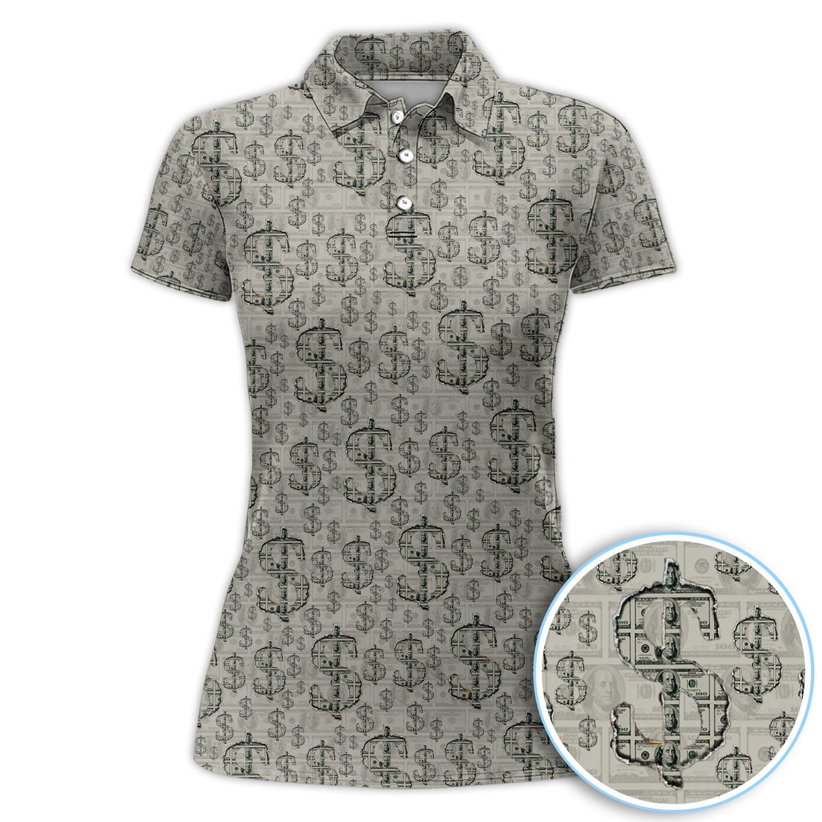 Crazy Dollar Money Golf Polos, Luxury Cash Pattern Golf Shirt, Funny Golf Shirt For Men
