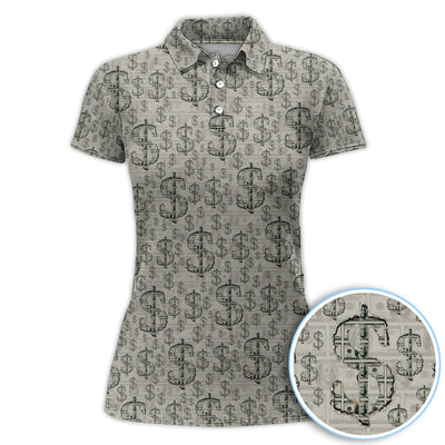 Crazy Dollar Money Golf Polos, Luxury Cash Pattern Golf Shirt, Funny Golf Shirt For Men