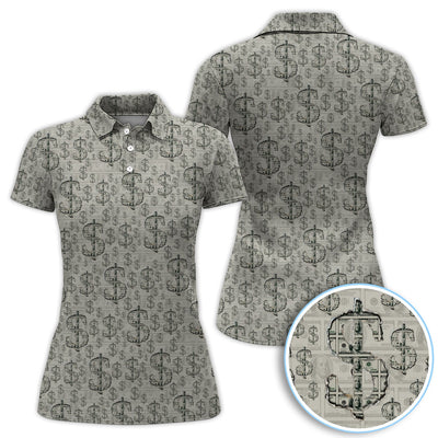 Crazy Dollar Money Golf Polos, Luxury Cash Pattern Golf Shirt, Funny Golf Shirt For Men