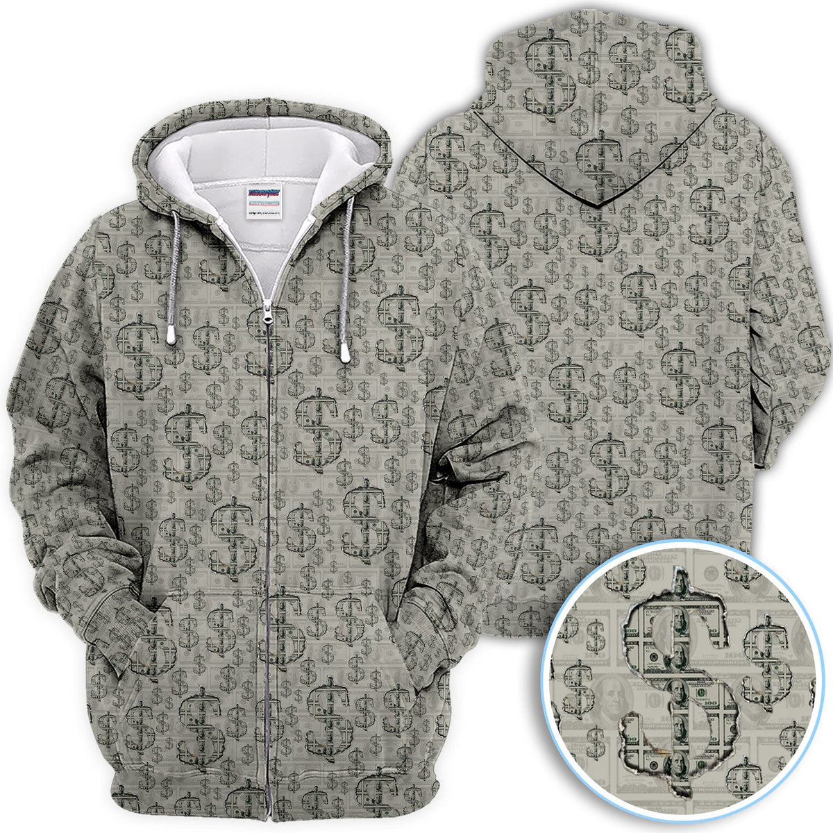 Crazy Dollar Money Golf Polos, Luxury Cash Pattern Golf Shirt, Funny Golf Shirt For Men
