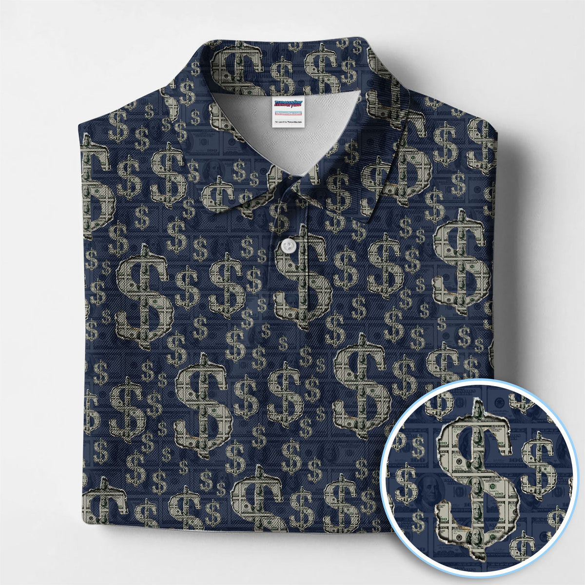 Crazy Dollar Money Golf Polos, Luxury Cash Pattern Golf Shirt, Funny Golf Shirt For Men