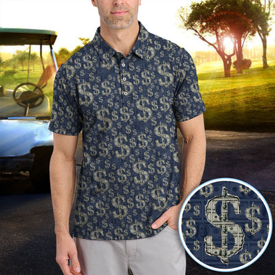 Crazy Dollar Money Golf Polos, Luxury Cash Pattern Golf Shirt, Funny Golf Shirt For Men