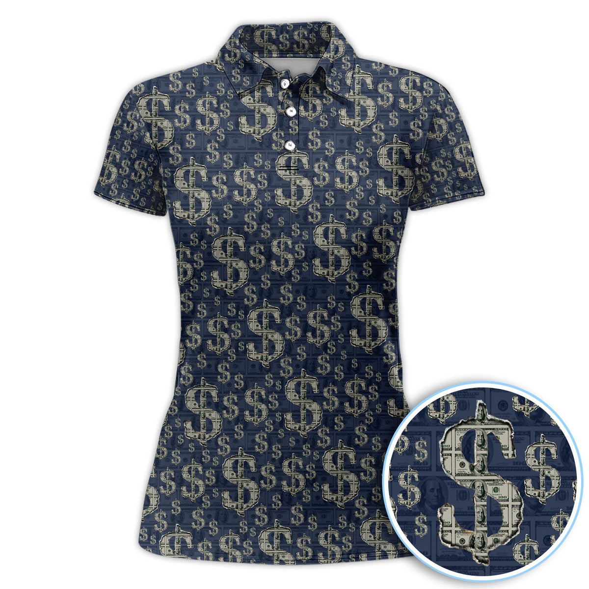 Crazy Dollar Money Golf Polos, Luxury Cash Pattern Golf Shirt, Funny Golf Shirt For Men