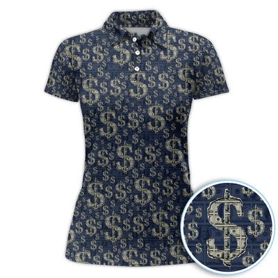 Crazy Dollar Money Golf Polos, Luxury Cash Pattern Golf Shirt, Funny Golf Shirt For Men