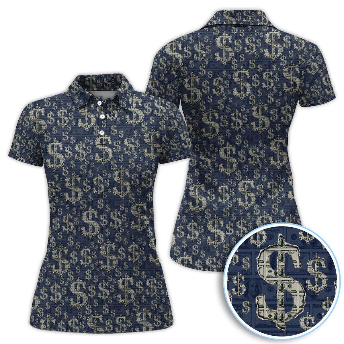 Crazy Dollar Money Golf Polos, Luxury Cash Pattern Golf Shirt, Funny Golf Shirt For Men