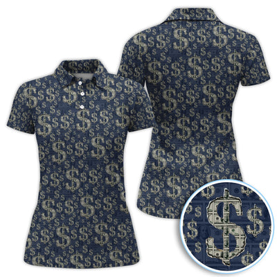 Crazy Dollar Money Golf Polos, Luxury Cash Pattern Golf Shirt, Funny Golf Shirt For Men