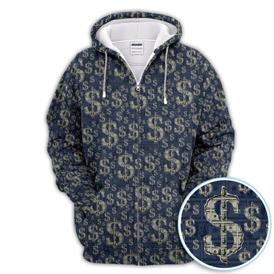 Crazy Dollar Money Golf Polos, Luxury Cash Pattern Golf Shirt, Funny Golf Shirt For Men