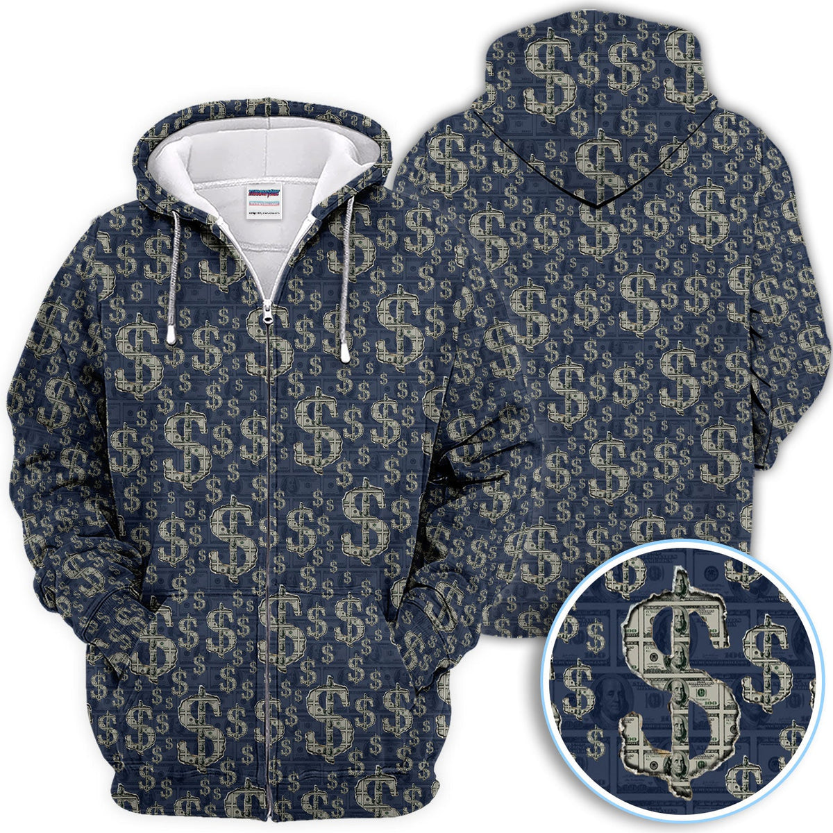 Crazy Dollar Money Golf Polos, Luxury Cash Pattern Golf Shirt, Funny Golf Shirt For Men