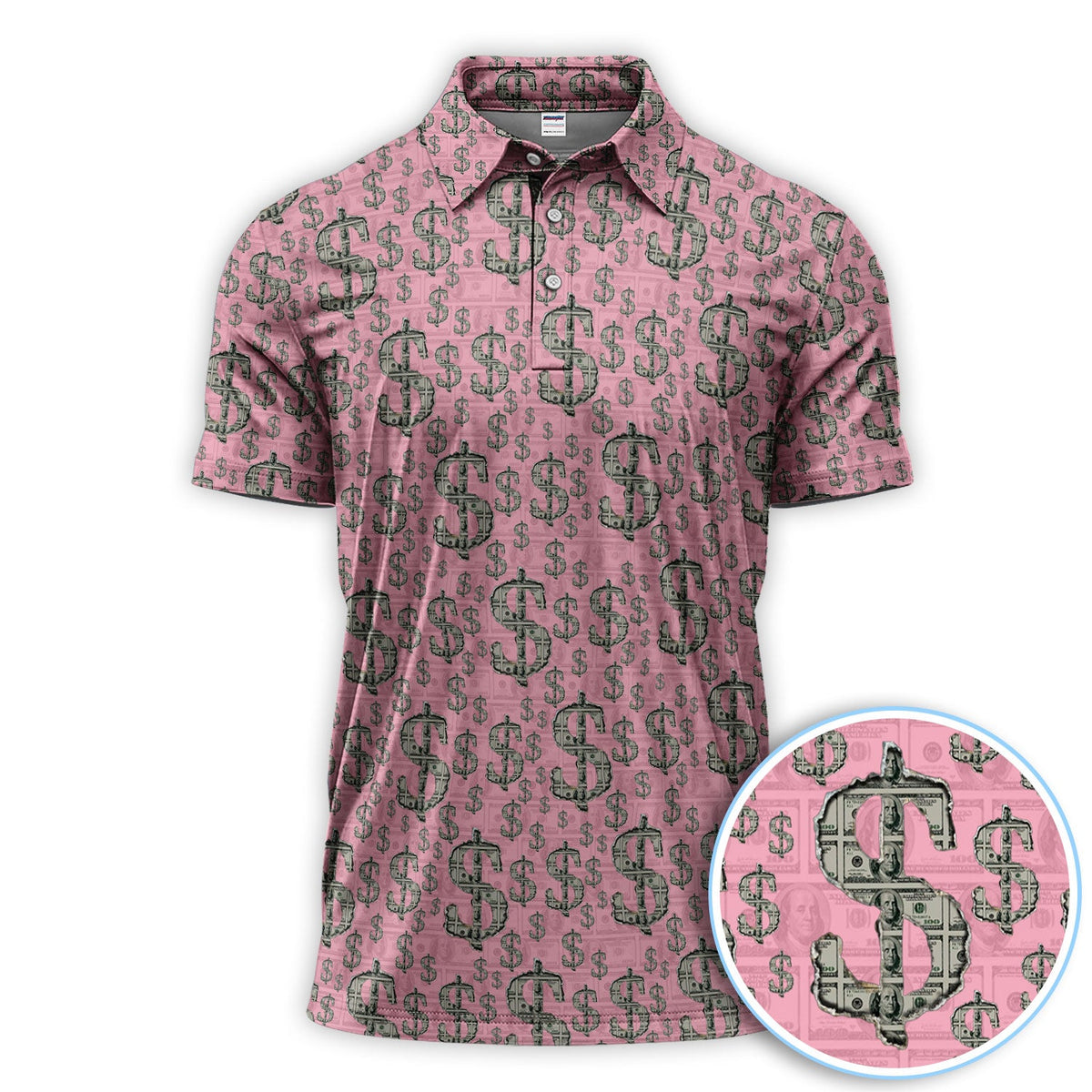 Crazy Dollar Money Golf Polos, Luxury Cash Pattern Golf Shirt, Funny Golf Shirt For Men