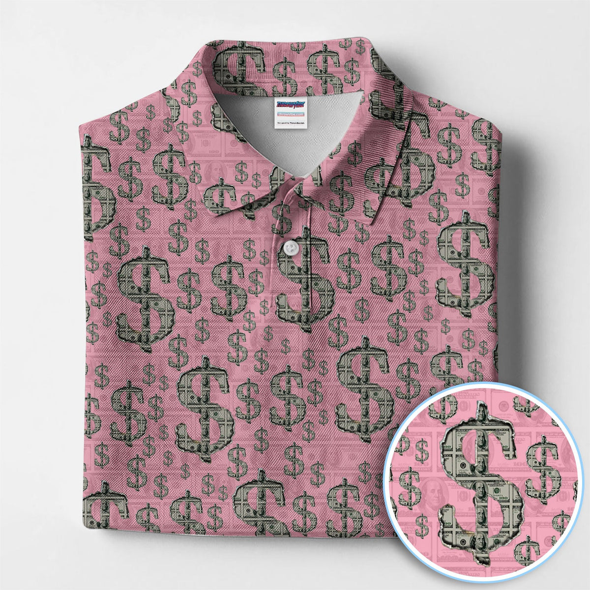 Crazy Dollar Money Golf Polos, Luxury Cash Pattern Golf Shirt, Funny Golf Shirt For Men