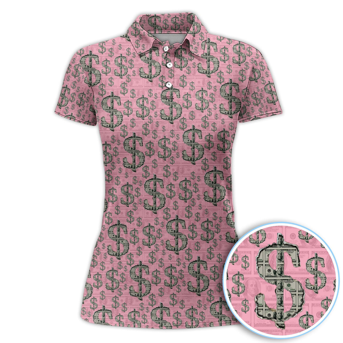 Crazy Dollar Money Golf Polos, Luxury Cash Pattern Golf Shirt, Funny Golf Shirt For Men