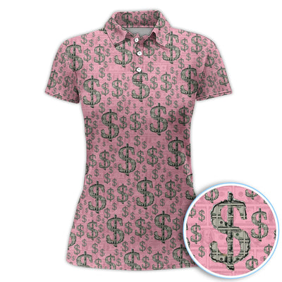 Crazy Dollar Money Golf Polos, Luxury Cash Pattern Golf Shirt, Funny Golf Shirt For Men