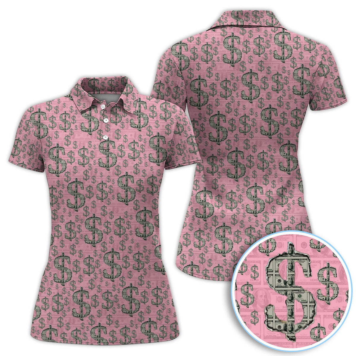 Crazy Dollar Money Golf Polos, Luxury Cash Pattern Golf Shirt, Funny Golf Shirt For Men