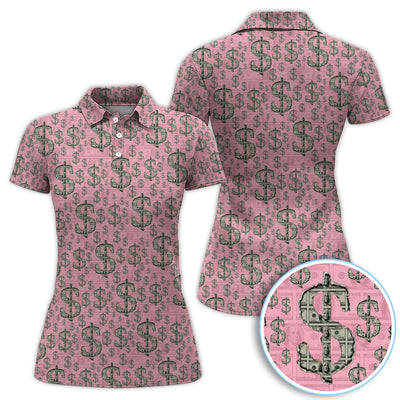 Crazy Dollar Money Golf Polos, Luxury Cash Pattern Golf Shirt, Funny Golf Shirt For Men