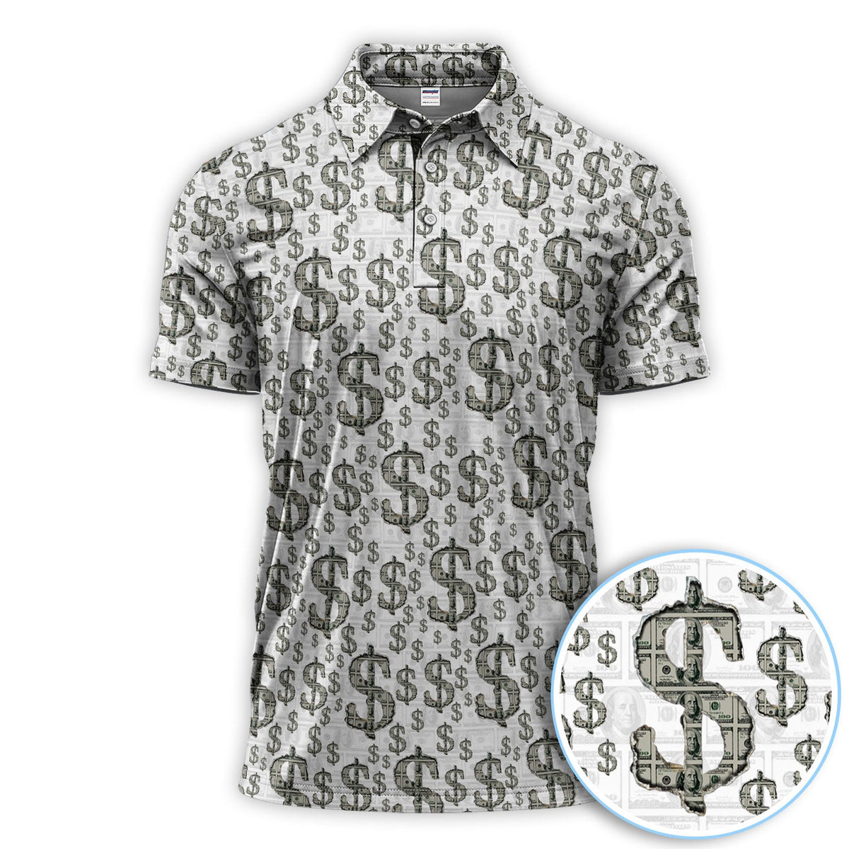 Crazy Dollar Money Golf Polos, Luxury Cash Pattern Golf Shirt, Funny Golf Shirt For Men