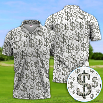 Crazy Dollar Money Golf Polos, Luxury Cash Pattern Golf Shirt, Funny Golf Shirt For Men