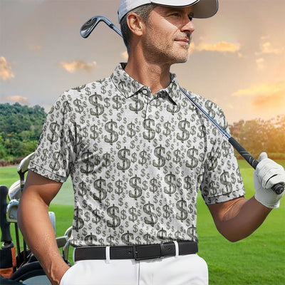 Crazy Dollar Money Golf Polos, Luxury Cash Pattern Golf Shirt, Funny Golf Shirt For Men