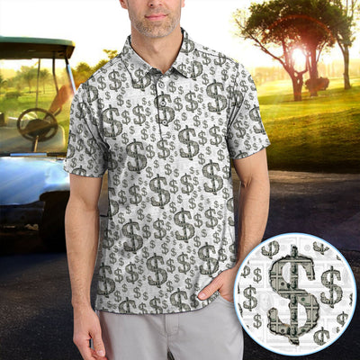 Crazy Dollar Money Golf Polos, Luxury Cash Pattern Golf Shirt, Funny Golf Shirt For Men