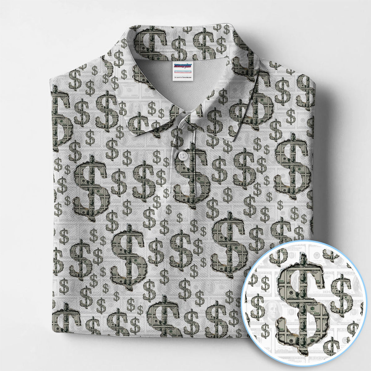 Crazy Dollar Money Golf Polos, Luxury Cash Pattern Golf Shirt, Funny Golf Shirt For Men