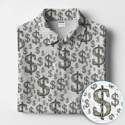 Crazy Dollar Money Golf Polos, Luxury Cash Pattern Golf Shirt, Funny Golf Shirt For Men