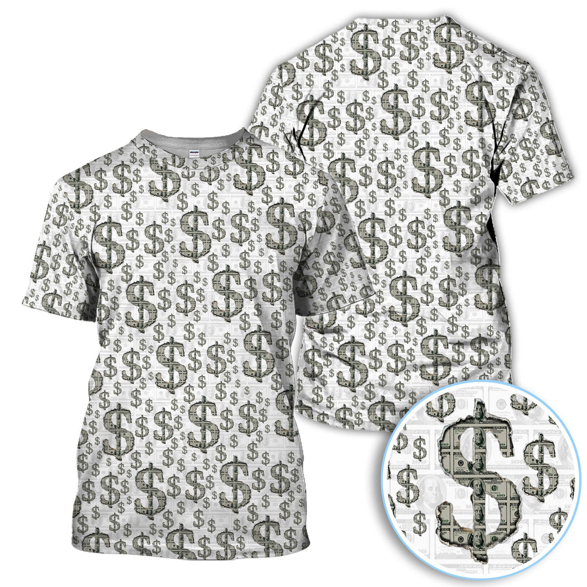 Crazy Dollar Money Golf Polos, Luxury Cash Pattern Golf Shirt, Funny Golf Shirt For Men