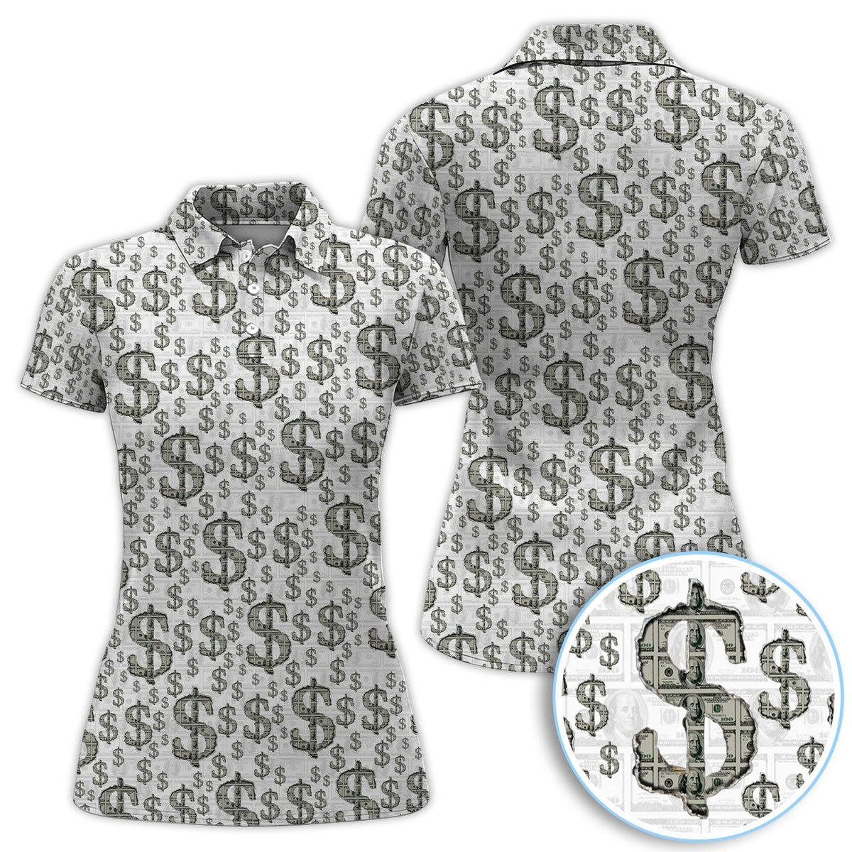 Crazy Dollar Money Golf Polos, Luxury Cash Pattern Golf Shirt, Funny Golf Shirt For Men