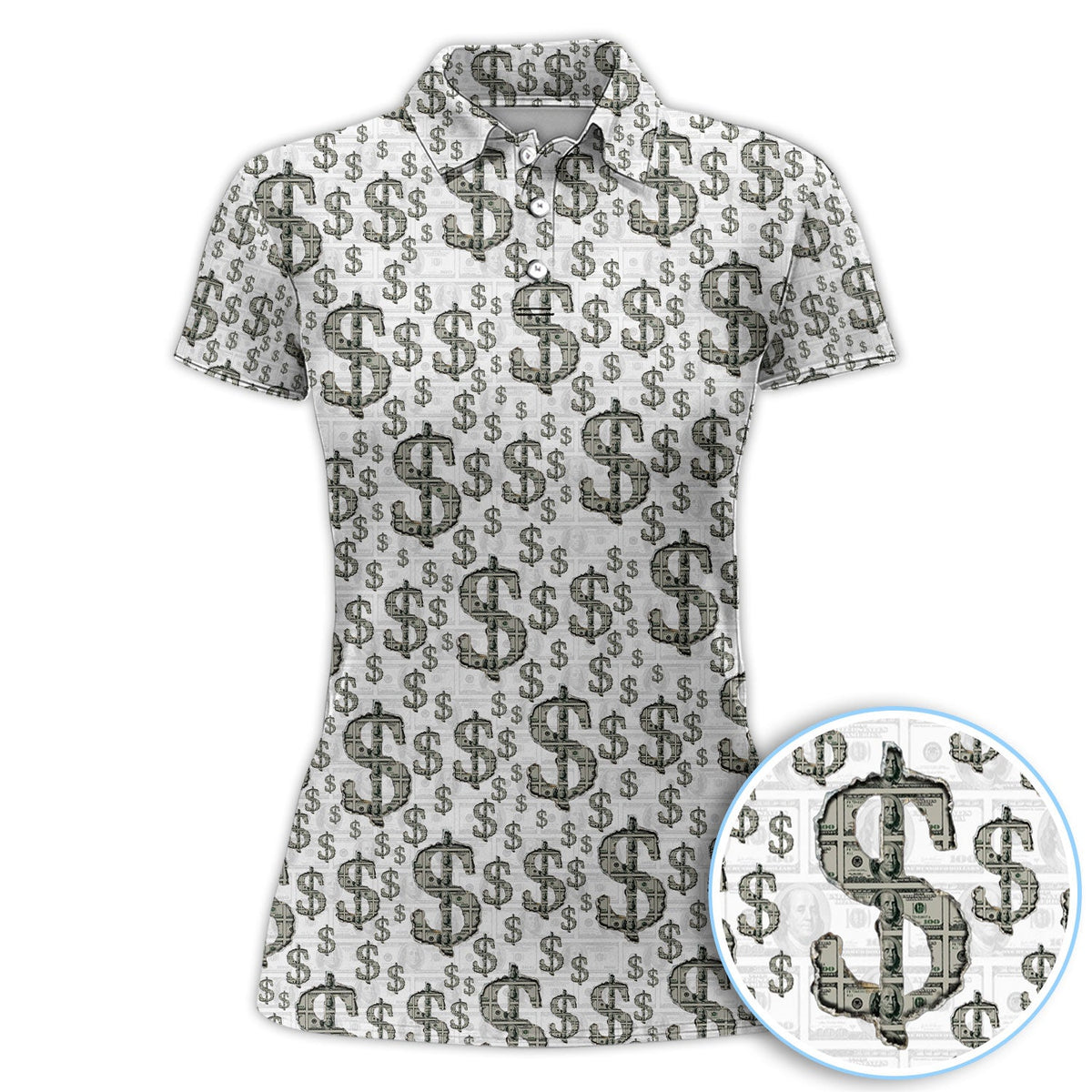 Crazy Dollar Money Golf Polos, Luxury Cash Pattern Golf Shirt, Funny Golf Shirt For Men