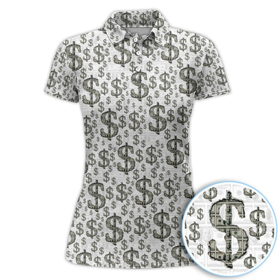 Crazy Dollar Money Golf Polos, Luxury Cash Pattern Golf Shirt, Funny Golf Shirt For Men