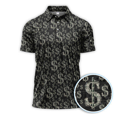 Crazy Dollar Money Golf Polos, Luxury Cash Pattern Golf Shirt, Funny Golf Shirt For Men