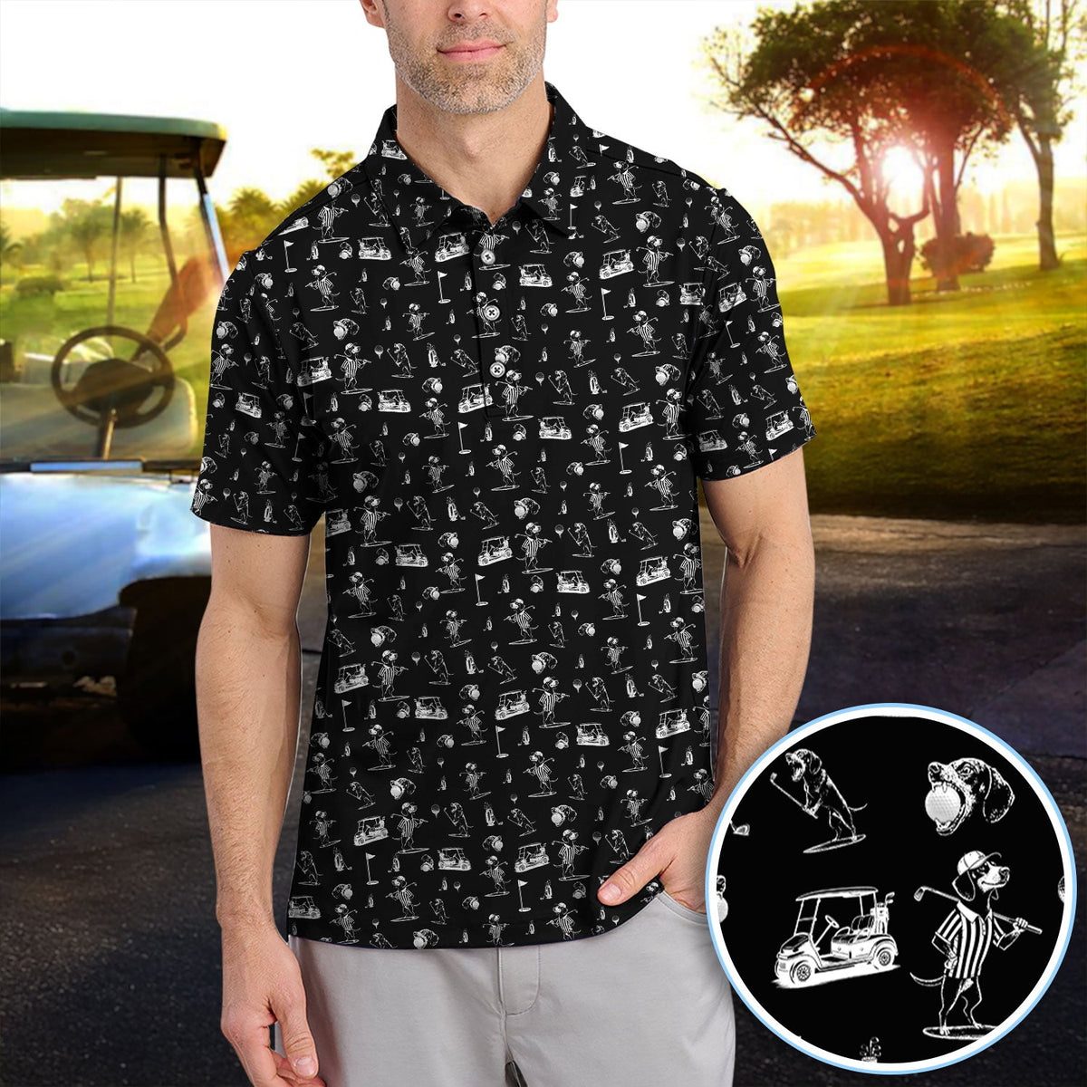 Dachshund Pattern Golf Shirt, Crazy Wiener Dog Golf Polos, Golf Gift For Dogs Lover